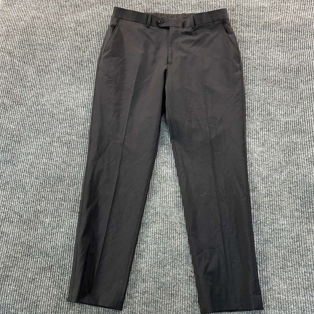 Bar III Slim Fit Dress Pants 34W 30L Black Wool Blend Mens Flat Front Slacks
